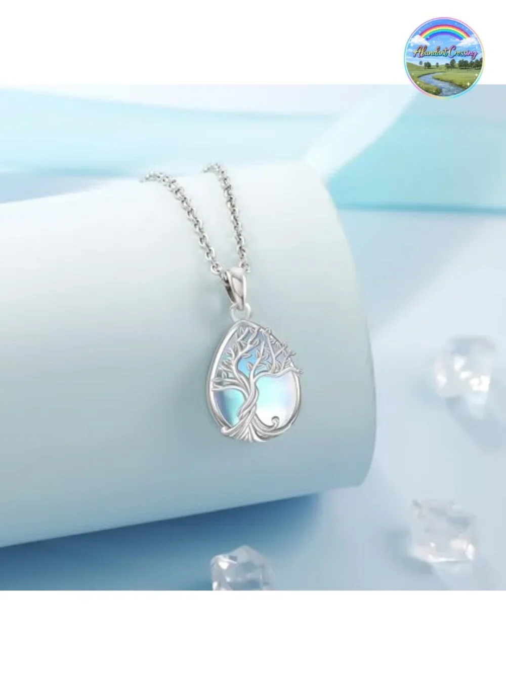 Sterling Silver Tree of Life Pendant Necklace with Moonstone, Hypoallergenic